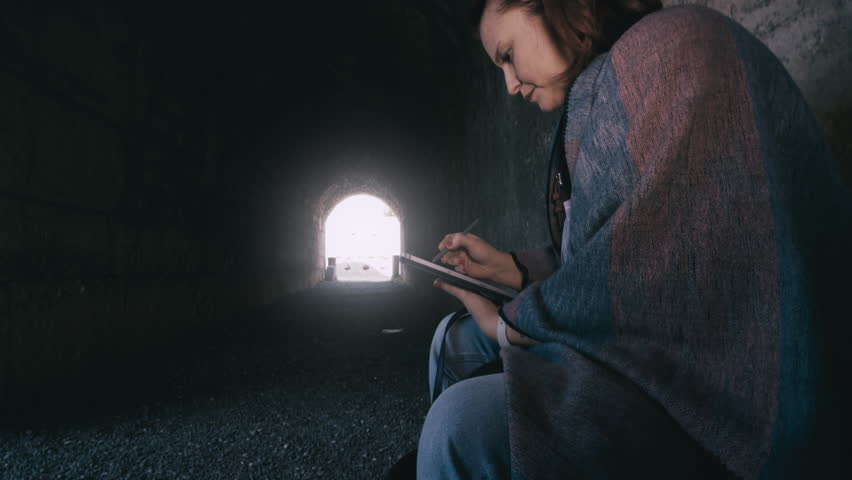Archaeology Student  in the Ancient Rome Hospital Asclepieion Tunnel of Pergamon View
