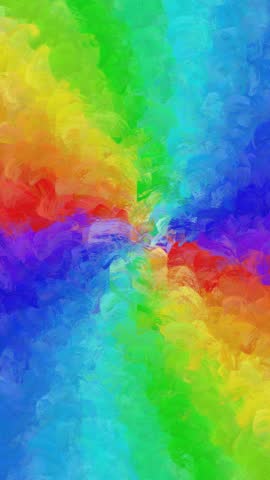 Vivid swirling rainbow animation featuring textured brush strokes in a circular gradient pattern, creating a lively and colorful abstract flow.