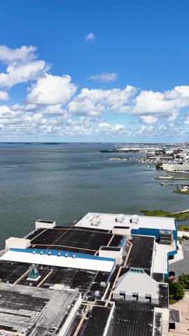 Aerial footage of the vast blue waters of the Atlantic ocean in Ocean City Maryland USA