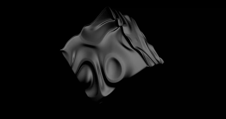 Black deformed cube. dark shape. Seamless animation loop. 3D animation. 4K. Isolated. Ideal for uses as a cool background for titles, videos, animations, presentation, advertisement	