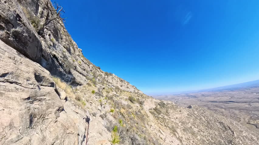 Hiking Down Over Narrow Trail in Guadalupe Mountains National Park