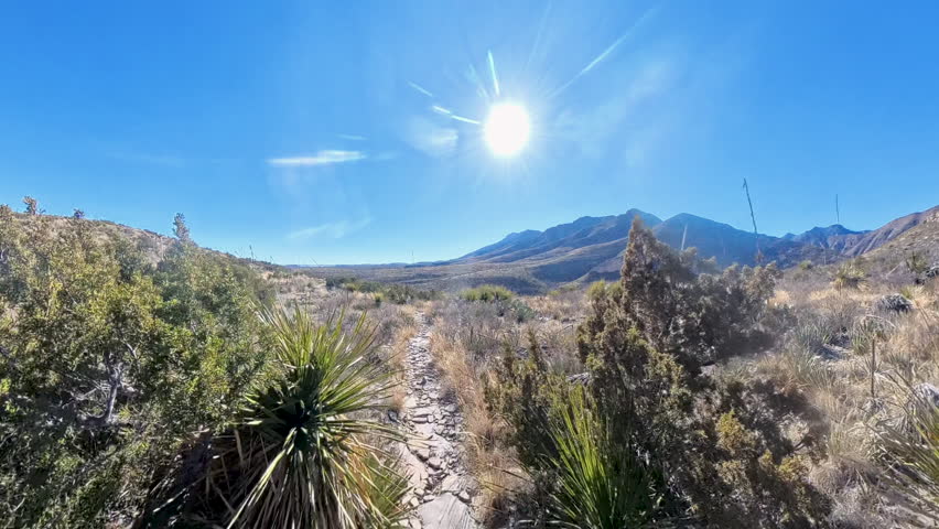 Hiking Over Rocky Trail in Valley in Guadalupe Mountains National Park