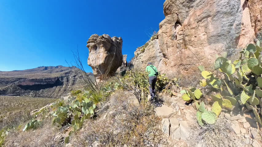 Hiking Through Desert to Rocky Overhangs in Guadalupe Mountains National Park