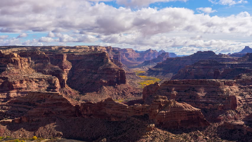 Colorful timelapse from the Wedge overlook of The Little Grand Canyon in the San Rafael Swell, Utah with Fall colors in the canyon.