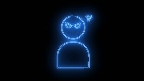 Blue neon outline of a person with angry eyes and an anger symbol above their head on a black background - Powered by Shutterstock - Get 15% off with code: PIKWIZARD15