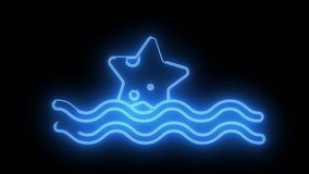 Neon blue starfish over waves depicted against a black background with bubbles around it - Powered by Shutterstock - Get 15% off with code: PIKWIZARD15