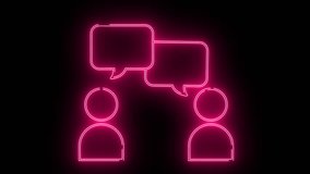 Two figures with speech bubbles above all in pink neon against a black background - Powered by Shutterstock - Get 15% off with code: PIKWIZARD15