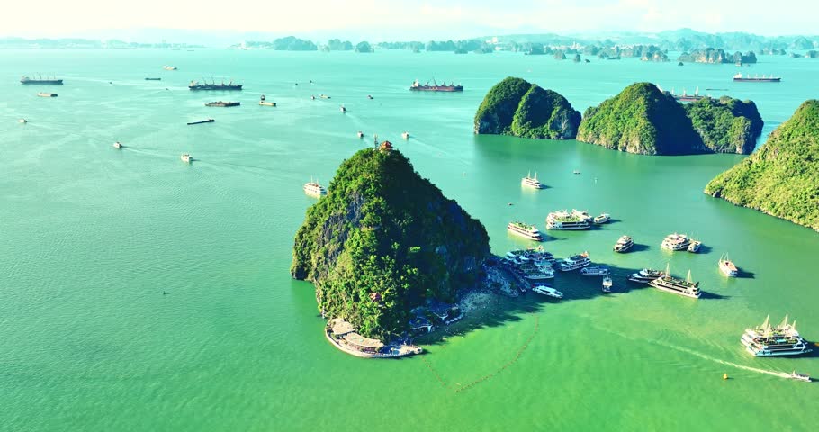 Aerial view of landscape Halong Bay, Vietnam. This is the UNESCO World Heritage Site, a beautiful natural wonder in northern Vietnam
