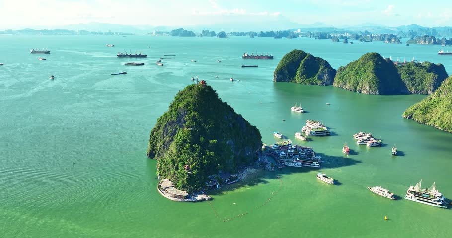 Aerial view of landscape Halong Bay, Vietnam. This is the UNESCO World Heritage Site, a beautiful natural wonder in northern Vietnam