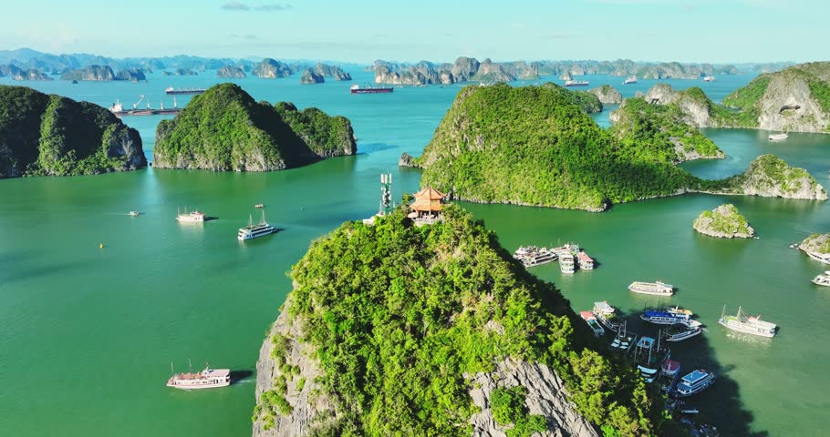 Aerial view of landscape Halong Bay, Vietnam. This is the UNESCO World Heritage Site, a beautiful natural wonder in northern Vietnam