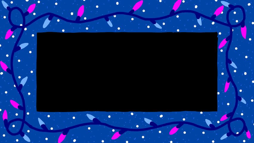 This is a motion graphic animation of a colorful wiggly hand drawn Christmas lights frame decoration on alpha background, on loop