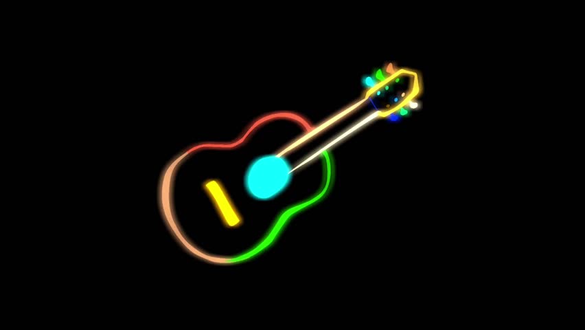 Animated glowing guitar with flickering light for music and art themes, perfect for concert intros, music videos, creative promos, and artistic motion design projects.