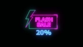 20% sale tag represents discount and offer. Digital design reflects marketing and retail promotion.Neon flash sale announcement with twenty percent discount glowing text and lightning bolt. - Powered by Shutterstock - Get 15% off with code: PIKWIZARD15