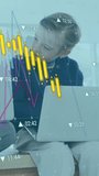 Animation of financial data processing over caucasian schoolchildren with laptop. Global education, business, finances, computing and data processing concept digitally generated video. - Powered by Shutterstock - Get 15% off with code: PIKWIZARD15