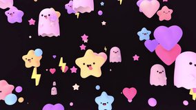 Kawaii ghosts and stars pop up in the night sky animation. (loop) - Powered by Shutterstock - Get 15% off with code: PIKWIZARD15