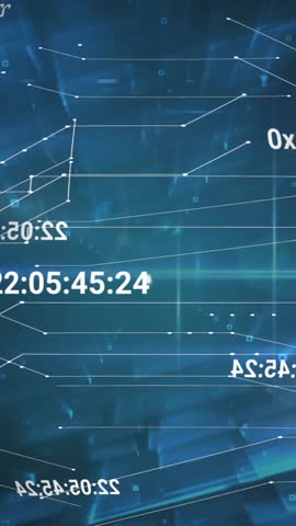 Animation of connected icons, changing numbers over lines forming globe against abstract background. Digitally generated, hologram, illustration, globalization, communication and technology concept.