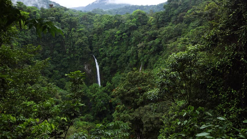 La Fortuna Waterfall in lush, tropical rainforest. Alajuela Province, Costa Rica
