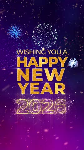 Vertical 9:16 “Happy New Year 2026” fireworks greeting with glitter typography and particle‑explosion accents—optimized for mobile stories and social videos.
