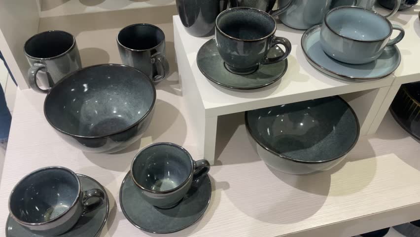 Modern Ceramic Dinnerware Set  Stylish Blue and white biege Cups, Bowls, and Plates for Elegant Dining