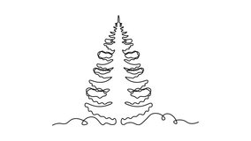 Abstract fir tree with snow on branches in snowdrifts, Self drawing animation one continuous line draw, logo on white background - Powered by Shutterstock - Get 15% off with code: PIKWIZARD15