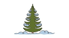 Abstract fir tree with snow on branches in snowdrifts, Self drawing animation one continuous line draw, logo on white background - Powered by Shutterstock - Get 15% off with code: PIKWIZARD15