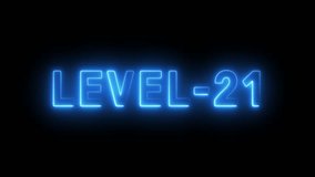 Neon level 21 text animation. Neon level up sign. Neon upper level animation. - Powered by Shutterstock - Get 15% off with code: PIKWIZARD15