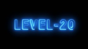 Neon level 20 text animation. Neon level up sign. Neon upper level animation. - Powered by Shutterstock - Get 15% off with code: PIKWIZARD15