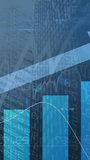 Animation of icon in circles over arrow on graph against low angle view of buildings. Digital composite, multiple exposure, report, business, growth, abstract, globalization and technology concept. - Powered by Shutterstock - Get 15% off with code: PIKWIZARD15