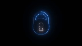 Glowing blue neon padlock icon on a black background, symbolizing digital security, data protection, privacy, or website access control - Powered by Shutterstock - Get 15% off with code: PIKWIZARD15