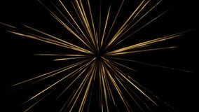 Golden light particles and streaks burst from a central point on black, creating a radiant, futuristic starburst tunnel of motion and energy. 3d loop animation 4k - Powered by Shutterstock - Get 15% off with code: PIKWIZARD15