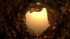 Hypnotic golden liquid vortex forming a shining swirling tunnel slow motion fluid flow, splashes and rippling surface in motion. 3d loop animation 4k - Powered by Shutterstock - Get 15% off with code: PIKWIZARD15
