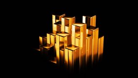 Abstract golden metallic cubes are rotating, changing shape and position on a black background, creating a visually appealing and dynamic animation - Powered by Shutterstock - Get 15% off with code: PIKWIZARD15
