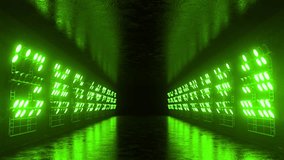 Green spotlights creating vibrant illumination across dark corridor, casting dynamic reflections on glossy floor with futuristic, high energy visual atmosphere - Powered by Shutterstock - Get 15% off with code: PIKWIZARD15