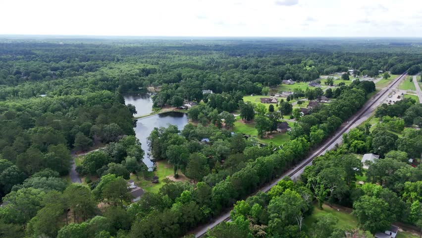 Aerial summer nature landscape of rural Deep South Carriere Pearl River County Mississippi MS USA