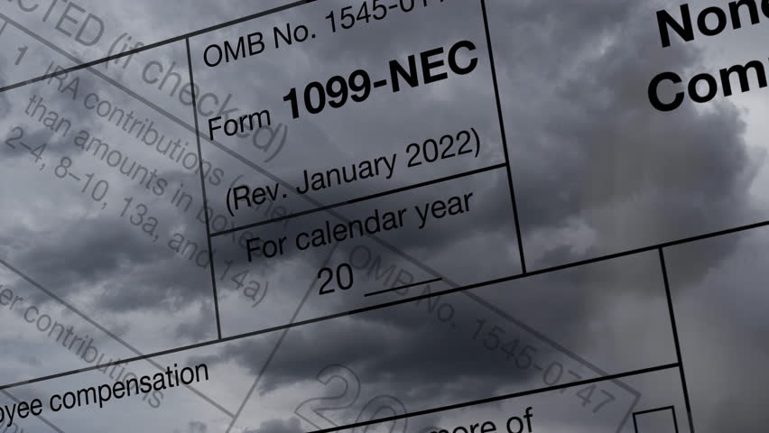 2025 IRS Income Tax Documents with Dark Clouds Animation