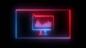 The image shows a neon-style digital illustration. It features a computer monitor outlined with glowing red and blue neon lights. - Powered by Shutterstock - Get 15% off with code: PIKWIZARD15