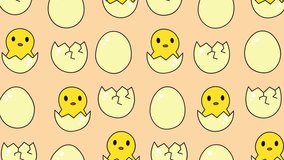 A seamless pattern animation featuring adorable chicks hatching from eggs, perfect for Easter and spring-themed projects. Ideal for backgrounds, textiles, and festive designs. - Powered by Shutterstock - Get 15% off with code: PIKWIZARD15