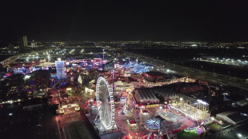 Drone footage. festival city. carnival caravan. Saudi Arabia entertainment activities