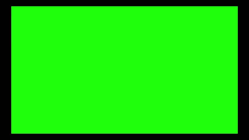 An animated transition where a black frame expands outwards from the center, revealing a full bright green screen. Ideal for chroma key intros and openers.