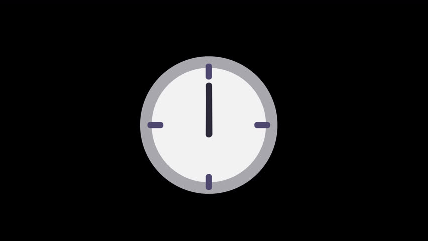 Animated clock icon quickly shows time lapse passing over twelve hours flat design style minimal timer element isolated black background