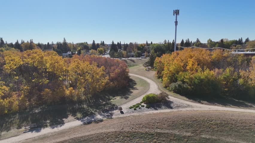 Aerial video of Adelaide Churchill in Saskatoon showing homes, parks, and schools in this mature southside neighborhood in crisp 4K.