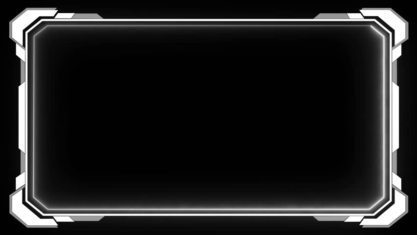 Futuristic Rectangle HUD Frame with Neon Glow – Sci-Fi Interface Background. HUD graphics around the edges for use in movies, games and animation. 4K animation.