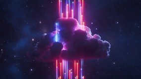 Surreal nebula cloud pulses as luminous vertical neon beams shoot through, with stars twinkling in a cosmic sky. 3D render motion. - Powered by Shutterstock - Get 15% off with code: PIKWIZARD15