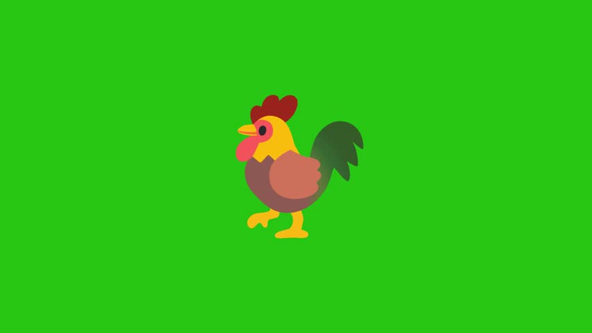 Cartoon rooster image with bright colors on a solid green backdrop.