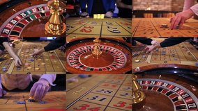 Casino. Hands of men and women placing bets at roulette. Spinning casino roulette wheel. Gambling. Collage. Multiscreen - Powered by Shutterstock - Get 15% off with code: PIKWIZARD15