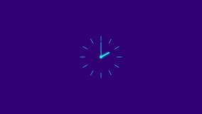 Minimalist glowing clock face with neon blue hands ticking on a deep purple background abstract - Powered by Shutterstock - Get 15% off with code: PIKWIZARD15