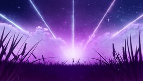 Synthnature Horizon – Surreal Cosmic Sky with Glowing Light Trails and Silhouette Grass – Dreamlike Fantasy Nature Loop Background - Powered by Shutterstock - Get 15% off with code: PIKWIZARD15