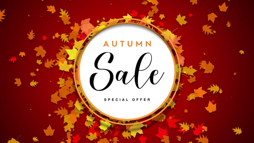 Autumn Sale Event. 4K Video Background with Realistic Falling Autumn Leaves and Seasonal Colors.
