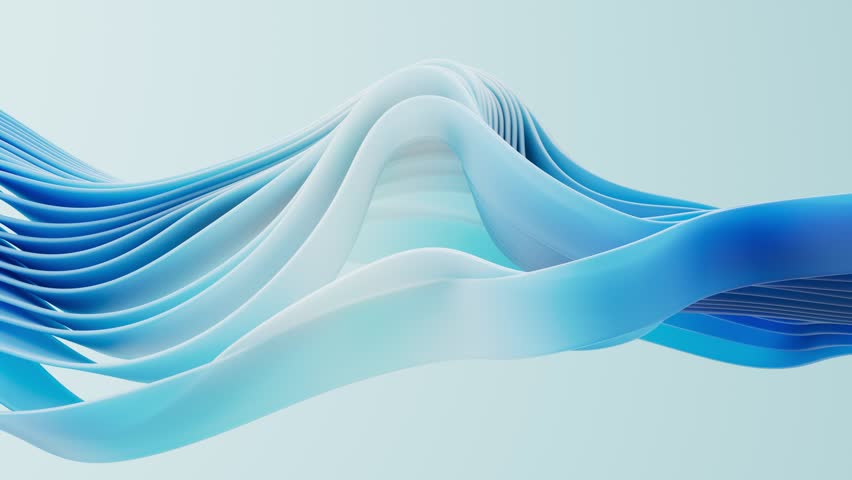 Flowing gradient blue curve ribbons background, 3d rendering 4k