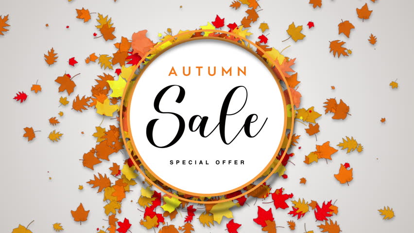 Autumn Sale Event. 4K Video Background with Realistic Falling Autumn Leaves and Seasonal Colors.